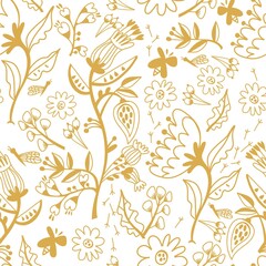 Beautiful floral seamless pattern. Line work golden pattern can be used for creating card, invitation card for wedding, wallpaper and textile.
