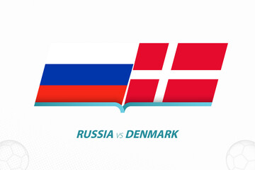 Russia vs Denmark in European Football Competition, Group B. Versus icon on Football background.