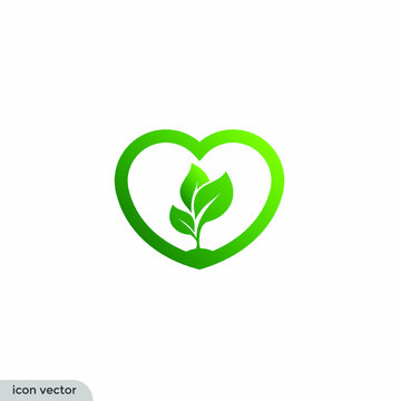leaf icon heart shaped nature symbol logo template