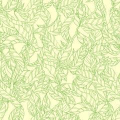 leaves on wooden twigs vector seamless pattern yellow