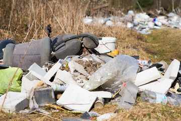 Garbage dump in the woods, forest. Ecological problems