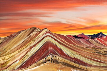 Regenboogberg Peruaanse Andesgebergte Peru zonsondergang