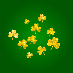 Saint patricks day background with shamrock. Lucky trefoil confetti. Glitter frame of clover leaves. Template for flyer, special business offer, promo. Irish saint patricks day backdrop.