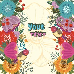 Lovely illustration of bird and flowers.