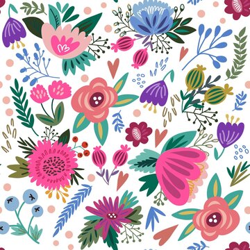 Beautiful floral seamless pattern of lovely flowers. Bright illustration, can be used for creating card, invitation card for wedding,wallpaper and textile.
