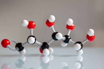 Close-up of an isolated molecular model of glucose 