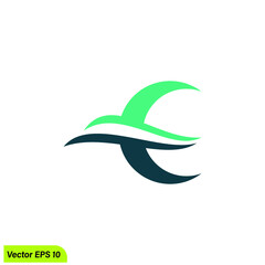 wave sea logo in swoosh style c letter vector design element