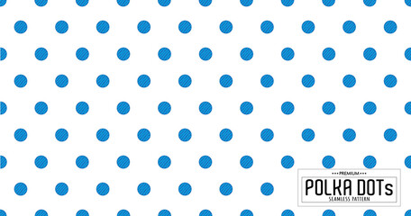 Dots pattern vector. Polka dot background. Blue and white polka dots abstract background. Dot pattern print. Panorama view. Vector illustration