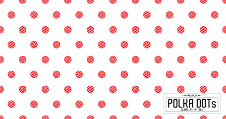 Dots pattern vector. Polka dot background. Red and white polka dots abstract background. Dot pattern print. Panorama view. Vector illustration