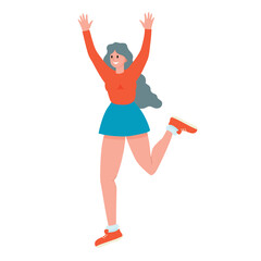 joyful girl. cheerful woman jumping joyfully. stock vector illustration of a happy man on a white background.