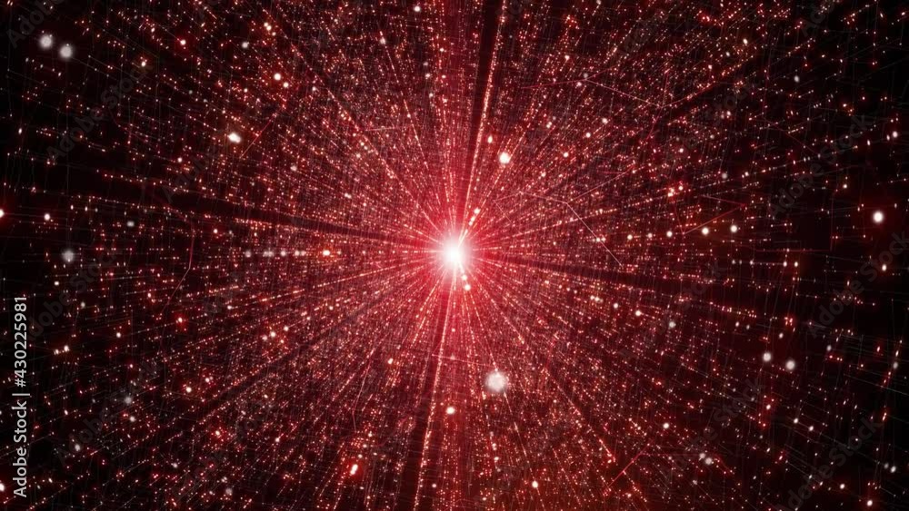 Sticker red coloured futuristic glow 3d travel with shiny dots and lines motion.