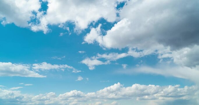 Timelapse of daytime blue sky with flying white clouds