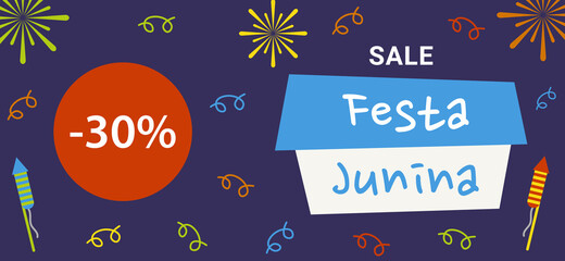 Sale banner template for Festa Junina village festival in Brazil.