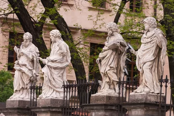 Fotobehang Fence with statues of the apostles. Made in 1772 by David Geel from Pinchow limestone. Heavily damaged due to acid rain. © Михаил Шаповалов