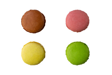 Four macaron cookie isolated on a white background.