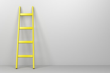 Yellow ladder leaning against the gray wall, front view © magraphics