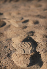 Clear footprints  in the sand