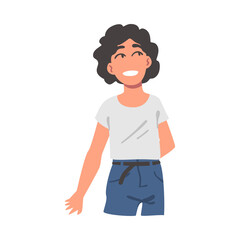 Smiling Lying Woman, Top View of Cheerful Girl Lying on Isolated White Background Vector Illustration