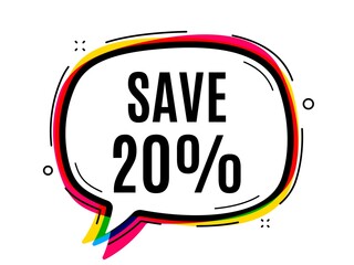 Save 20 percent off. Speech bubble vector banner. Sale Discount offer price sign. Special offer symbol. Thought speech balloon shape. Discount chat bubble. Infographic cloud message. Vector