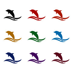 Dolphin icon isolated on white background color set