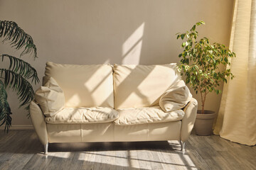 beautiful living room with white sofa. Interior