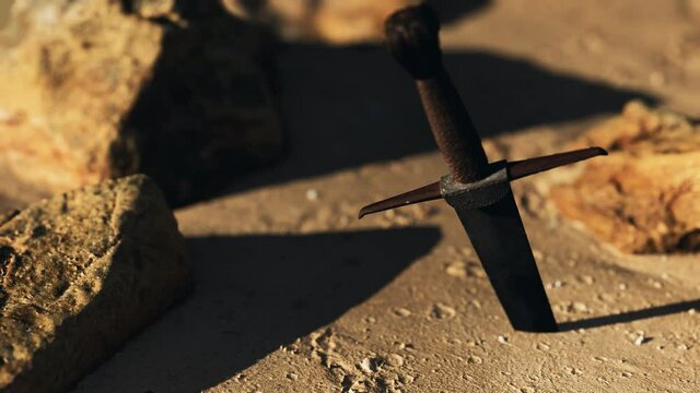 retro sword on sand beach