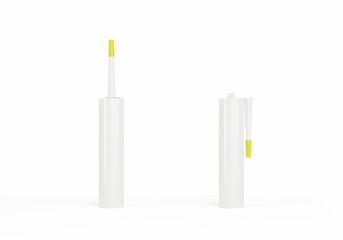 White silicone container tube with yellow nozzle cap, no label, isolated on white background.