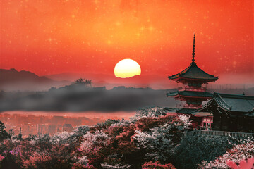 chinese temple at sunset