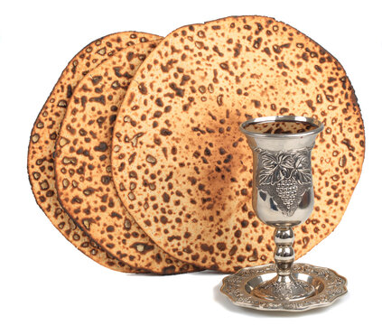 Round matzo and wine cpu isolated over white background with clipping path