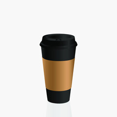Takeaway Hot coffee cup, Can be any kind of hot drink like Hot green tea latte, Hot latte coffee or Cappuccino in black paper cup with black lid and golden sleeve and shadow in white background