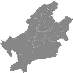 Simple gray vector map with white borders of districts of Frankfurt am Main, Germany