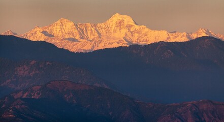 Fototapeta na wymiar Evening panoramic view of Indian Himalaya mountain