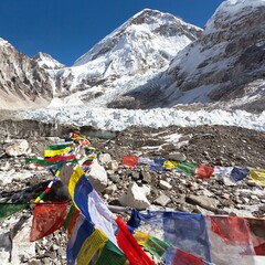 Mount Everest base camp prayer flags Nepal Himalaya