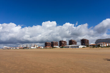 panoramic view of the Punta umbria beaach, Huelva  on a sunny day with clouds