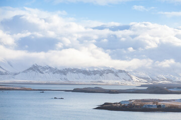 Reykjavik bay, Iceland. Coastal landscape