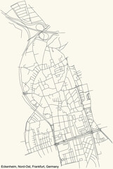 Black simple detailed street roads map on vintage beige background of the neighbourhood Eckenheim city district of the Nord-Ost urban district (ortsbezirk) of Frankfurt am Main, Germany