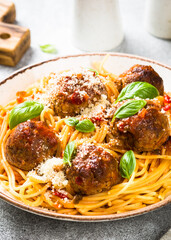 Pasta with Meatballs in tomato sauce.