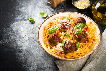 Pasta with Meatballs in tomato sauce.