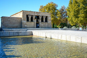 Madrid, Spain - October 25, 2020: The Temple of Debod (Templo de Debod) and park named Jardines del Templo de Debod