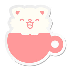 cute little cat in coffee cup sticker