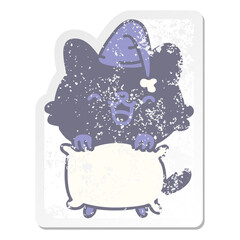 tired cartoon cat with pillow grunge sticker