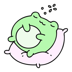 cute frog sleeping on a pillow