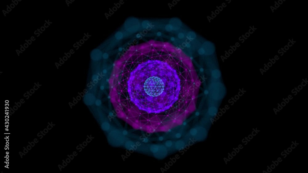 Poster fantastic neon spheres of different colors are inserted into one another and rotate. dream catcher. 