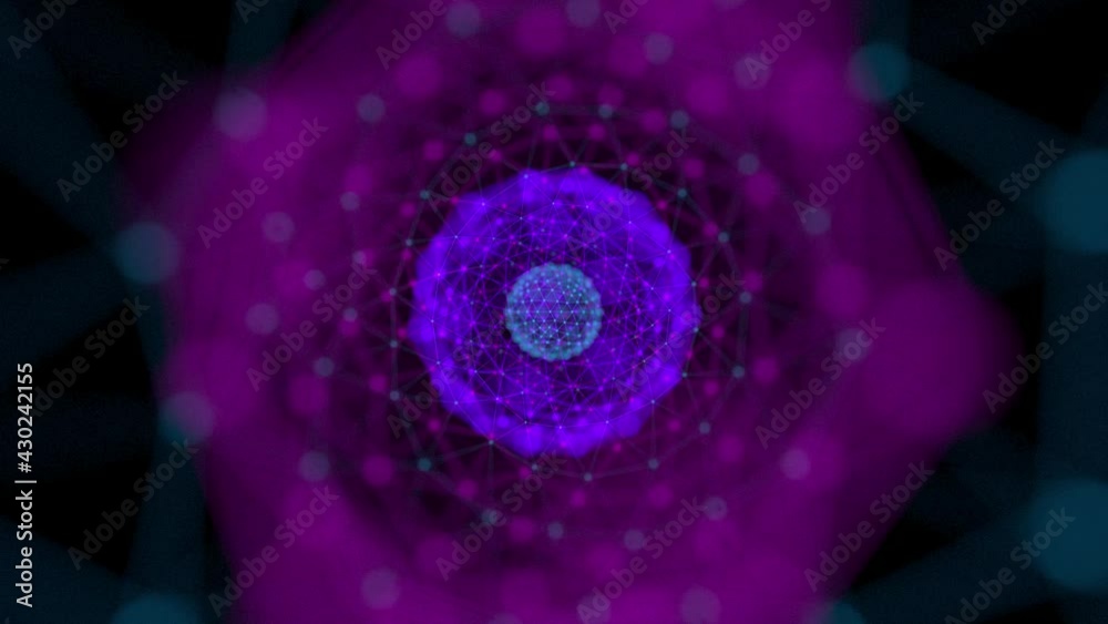 Poster geometric patterns of neon rays create a beautiful abstract composition of rotating spheres. depth o