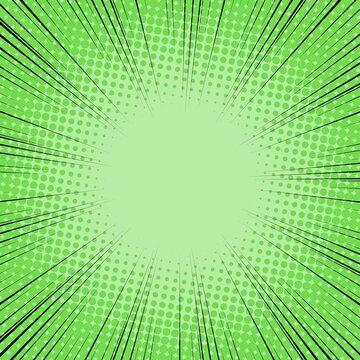 Radial Speed Line background. Vector illustration. Comic book black and green radial lines background. Halftone.
