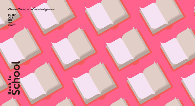 School backgrounds. Open book. Pattern of a book. Vector flat illustration. Back to School. Simple background for poster, cover, flyer.