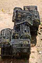 Crab/lobster pots on a beach