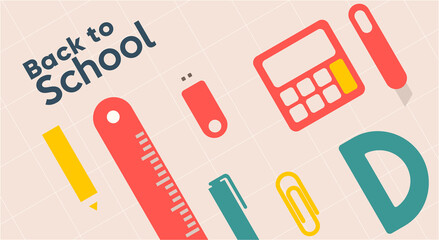 School backgrounds. Stationery. Vector flat illustration. Back to School. Simple background for poster, cover, flyer.
