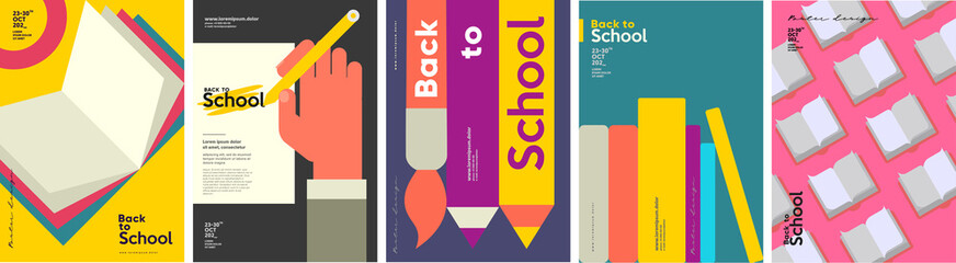 School backgrounds. Book, stationery, books, hand and pencil. © Molibdenis-Studio