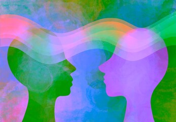 Dipinto acquerello sostegno emotivo, sostegno morale. Psicologia. Forza della mente umana. 